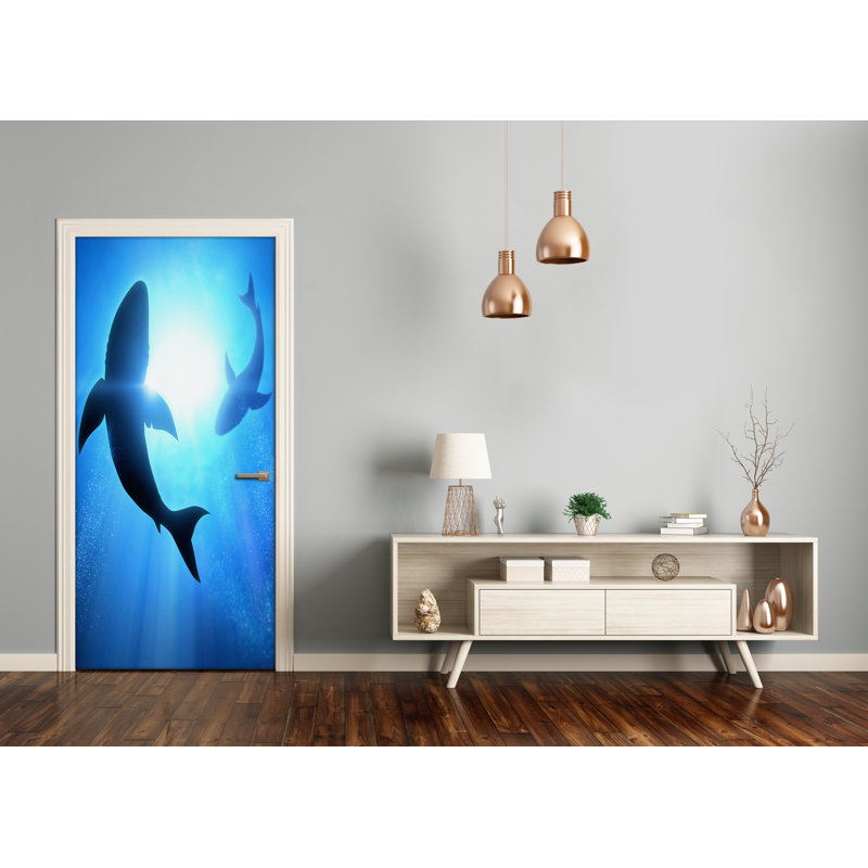 Silhouettes Of Sharks Door Decal