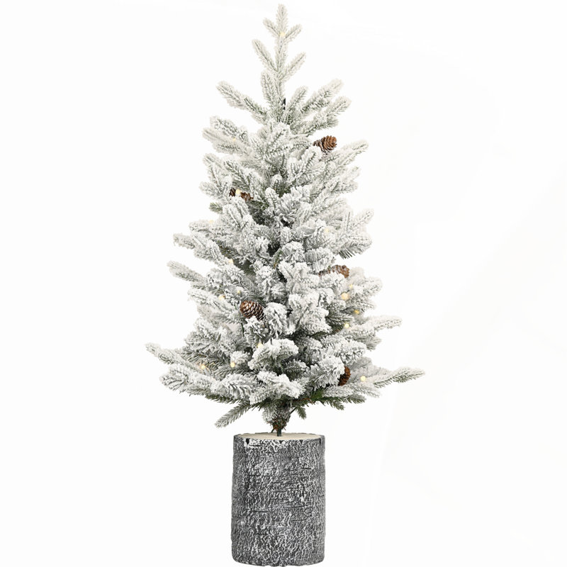 Arbre de Noël 2 pi avec base en pot, 30 lumières DEL blanc chaud, 189 pointes, branches en PE + PVC, 3 pommes de pin pour petits espaces