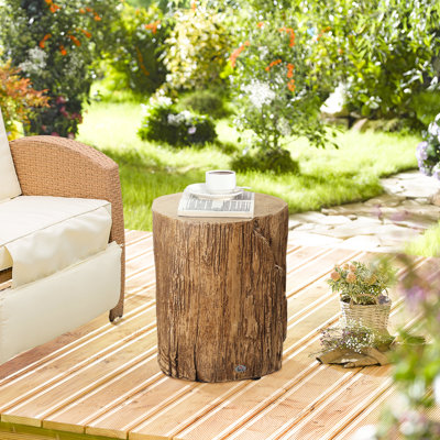Table de bout en béton Tree, plateau rond décoratif, finition grain de bois, à l'intérieur et à l'extérieur, capacité de table de 198 lb dans le style, naturel pour l'intérieur extérieur, polyvalent, charge