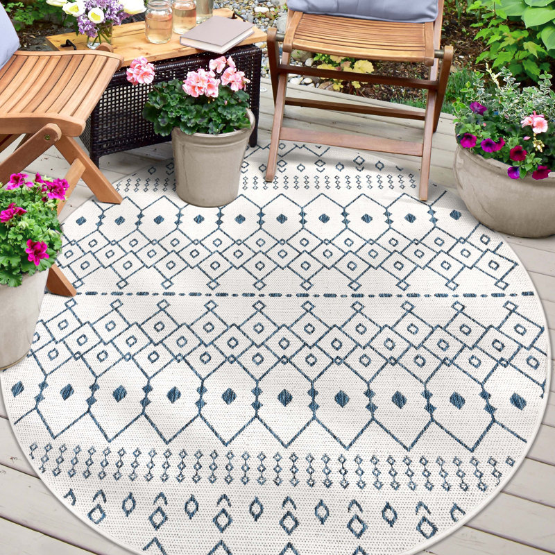 Tapis intérieur / extérieur Marshanna Nord, Bleu clair, Rond 5 pi 3 po