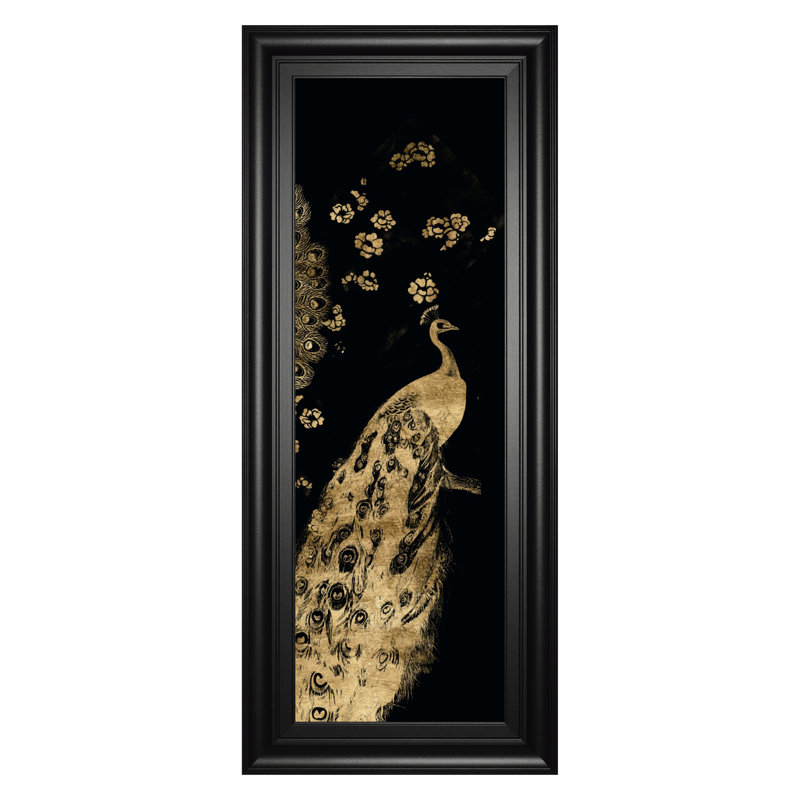 GiIded Peacock Wall Art - 18in x 42in - Black Frame