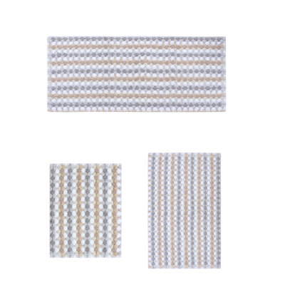 Macek 100% Cotton Bathroom Rug, Non Slip Bath Mat Machine Washable - 3PC Set with Runner