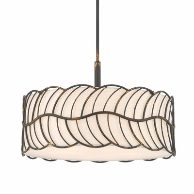 Clapp 5 Light Pendant in Antique Black Iron with Ivory Linen