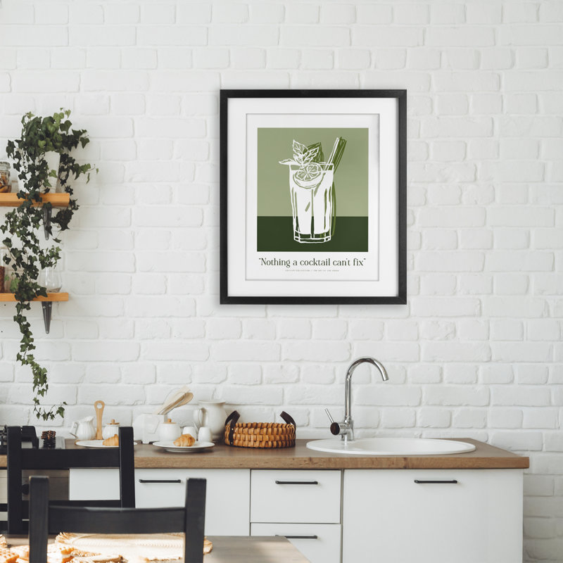"Green Cocktail Impossible Fix", reproduction sous verre encadrée, H 21 po x l 17 po, Cadre noir minuit