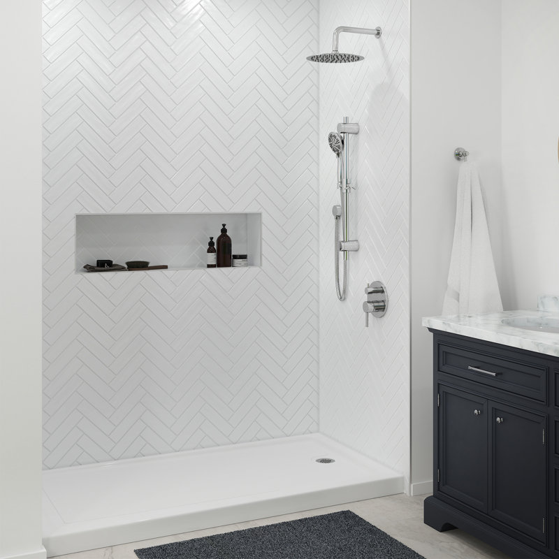 Slip-resistant Acrylic ShowerPan with Raised Edges 60-in Long x 32-in Wide White, Right