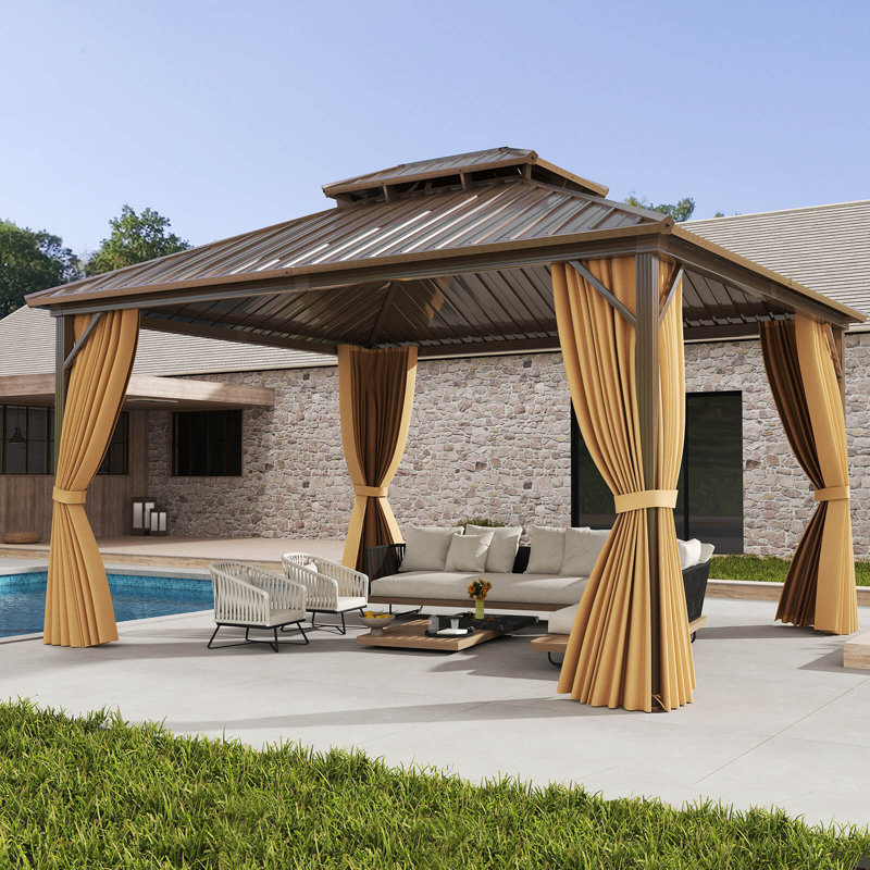 Pavillon de jardin avec toit en métal galvanisé à toit double robuste, H 120 po x l 168 po x P 144 po