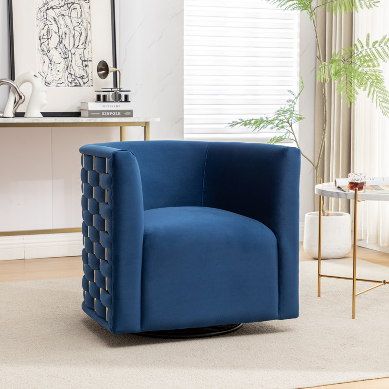 Fauteuil demi-tonneau Occie, Velours bleu marine