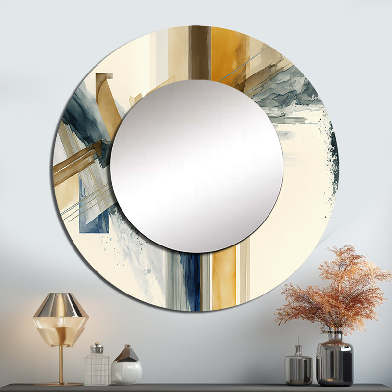 «Sherine Modern Watercolor Abstract II - Abstract Spirals Mirror», miroir mural décoratif rond moderne, 36 po x 36 po