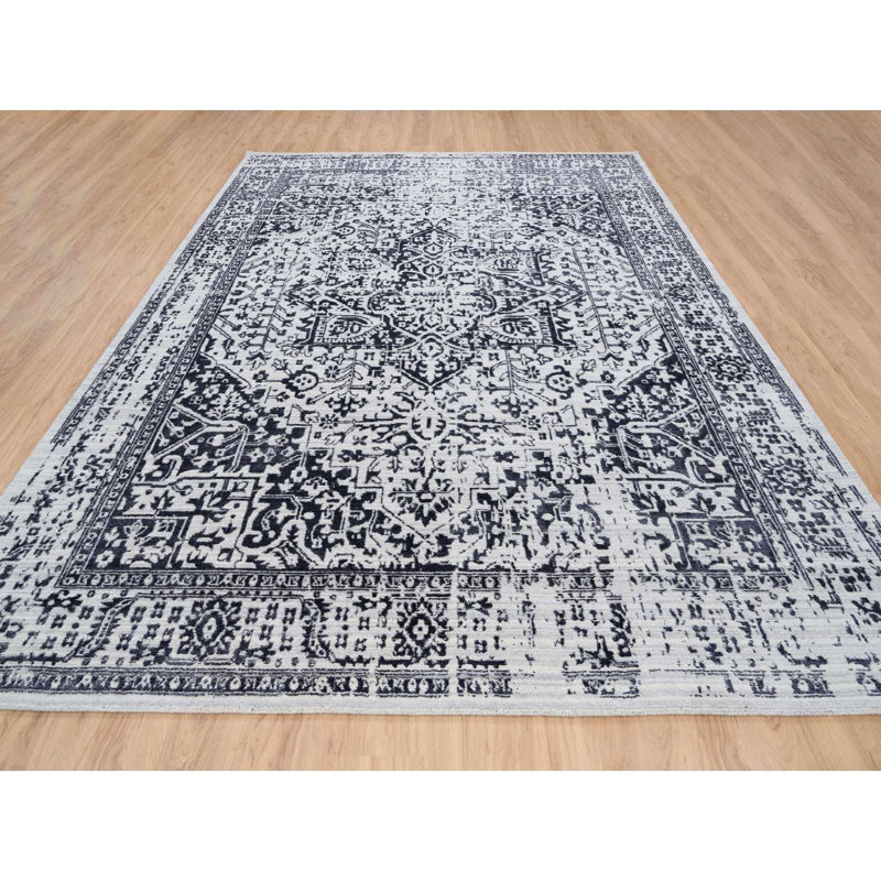 Tapis gris anthracite 8 pi 10 po x 11 pi 10 po Serapi Heriz, jacquard tissé à la main, laine et soie à motif oriental 9EAC305229BE42EF8A7485F1A232D749