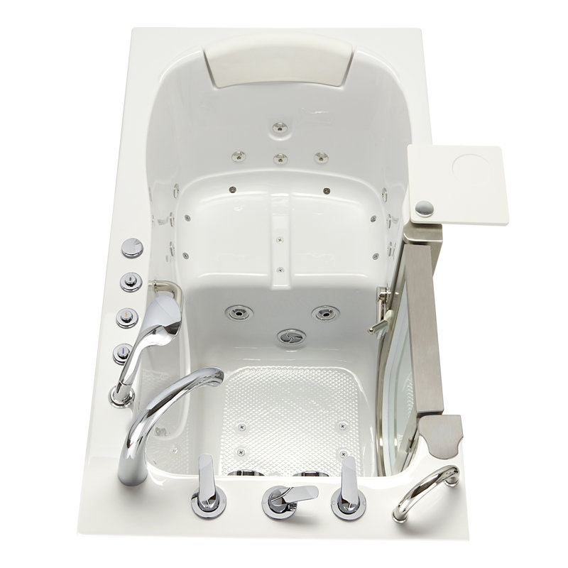Ella Royal 32"x52" Acrylic Air and Hydro Massage and Heated Seat Walk-In Bathtub with Left Inward Swing Door, 5 Piece Fast Fill Faucet, 2" Dual Drain, Carrara Wall Surround