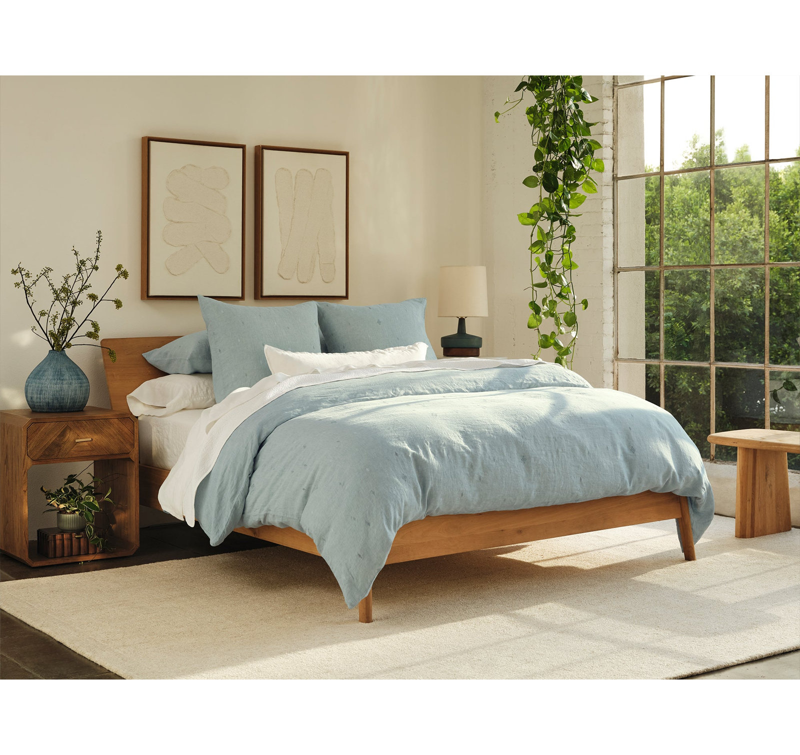 Cambria Linen Duvet Cover, Queen Duvet Cover, Pacific Blue Chambray w/ Multi