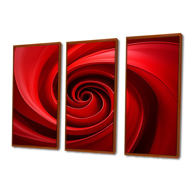 «Red Perpetual Pulse Vortex - Abstract Spirals», ensemble d'art sur toile, H 28 po x l 36 po x P 1 po, Cadre flottant brun
