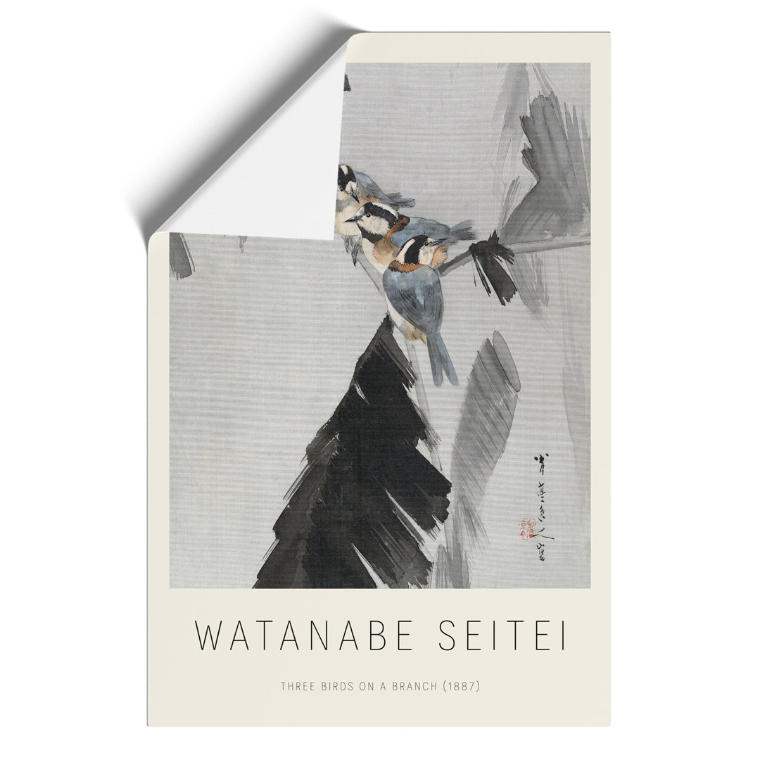 Three Birds on a Branch Print by Watanabe Seitei - Frameless Print