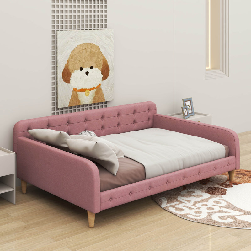 Upholstered Daybed With 4 Support Legs, Full/Double, Rubine