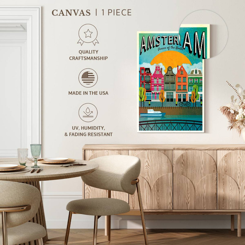 Affiche rétro de Amsterdam, H 24 po x l 16 po