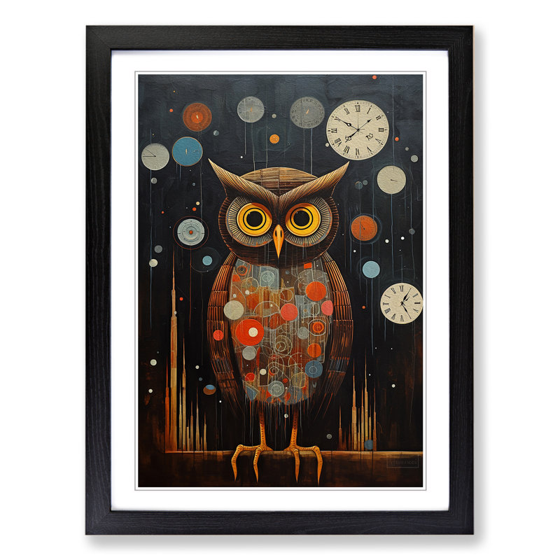 Owl Dadaism No.2 - Single Picture Frame Print on Wood, Black Framed, 34cm H x 25cm W x 2cm D