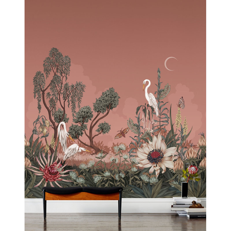 Night Heron Mural | Pre-pasted / Mural - 96" x 124", Carnelian