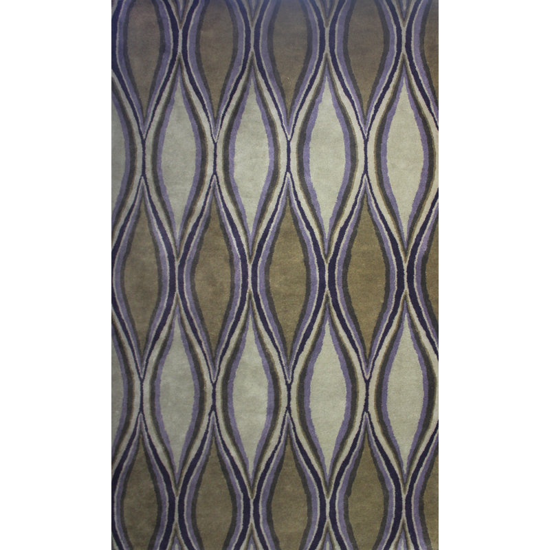 Brun/beige en laine Touffeté à la main à motif géométrique Barba Tapis décoratif, Rectangle 4 pi x 6 pi