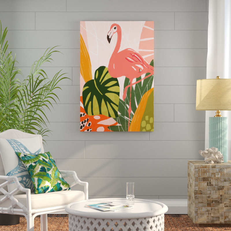 Jungle Flamingo I by June Erica Vess - Painting, Wrapped Canvas, 30cm H x 20cm W
