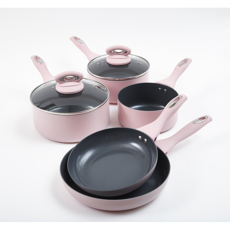 17 Stories Amatallah 5 Piece Aluminium Non Stick Cookware Set, Pink