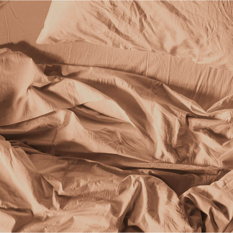 Organic Crinkled Percale Sheet Set, King Sheet Set with 2 Pillowcases, Ginger