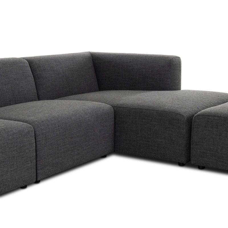 Canapé modulaire 3 pièces avec repose-pieds Adwin Sloan, Mélange de polyester gris anthracite Saxon, Face à la droite