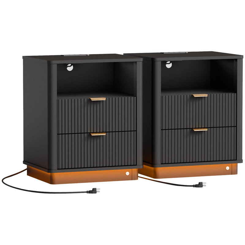 Table de chevet incurvée avec éclairage de station de charge, armoire de rangement moderne pour bureau de chambre à coucher (1)