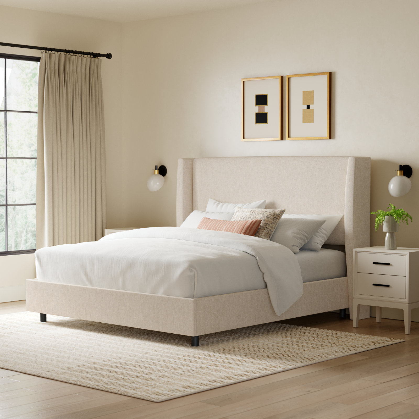 Tilly Upholstered Bed, Classic Talc Linen, Full