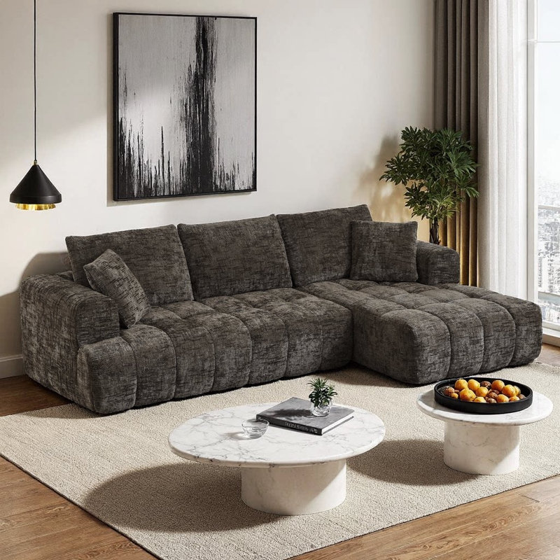 Canapé modulaire surdimensionné en L 108 po Chenille, Brun