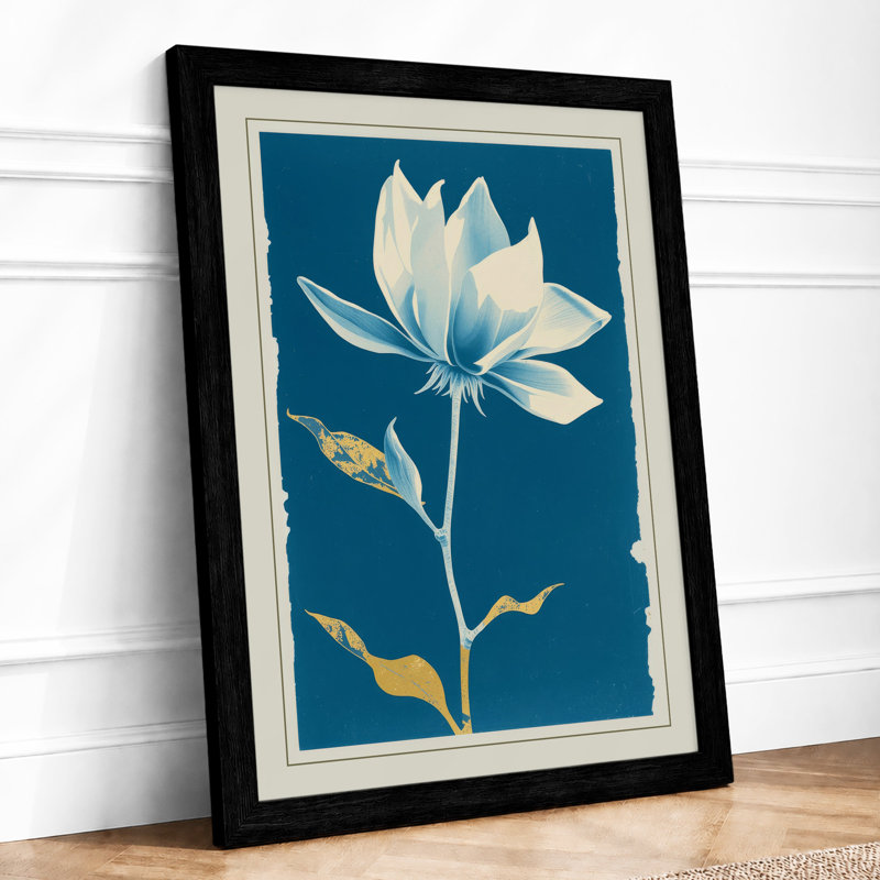 White Lotus Bloom Botanical - Framed Print, A1 - 84.1 x 59.4 cm, Black