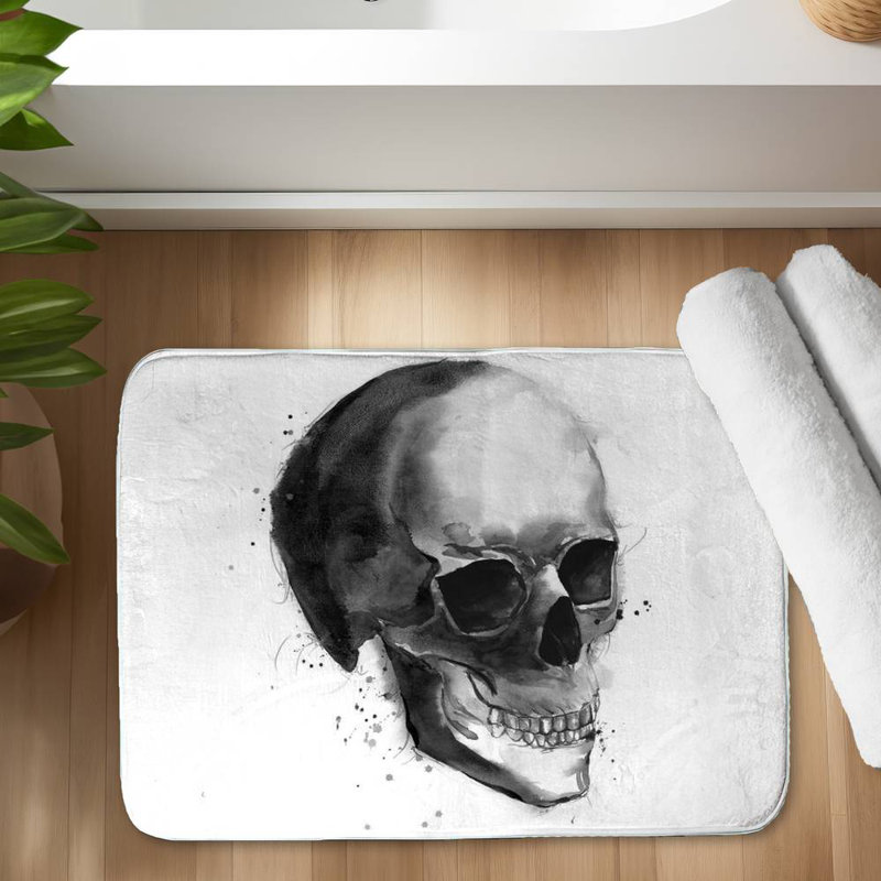 Watercolor colorful skull profile Bath Mat with Non-Slip Backing - Quick Dry Memory Foam Bathroom Rug - Absorbent - Modern Plush Spa-Style - Machine Washable