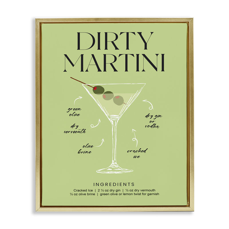 Cadre flottant vert Dirty Martini, H 21 po x l 17 po, Cadre flottant métallique doré