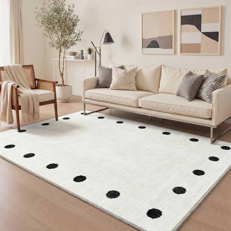 Abrahamson Nebular Modern Machine Washable Black / White Indoor Area Rug with Non-Slip Backing, Rectangle 9' x 12'