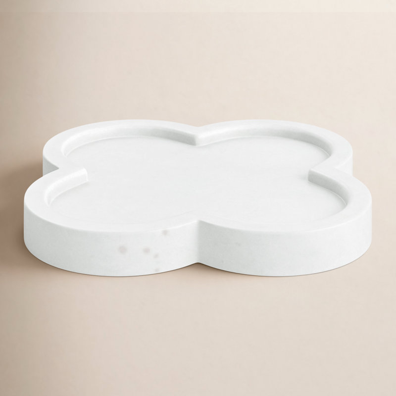 Roch 8" Dyer White Marble Trinket Tray, Flower Shape, 1"H - 8" x 8" x 1"