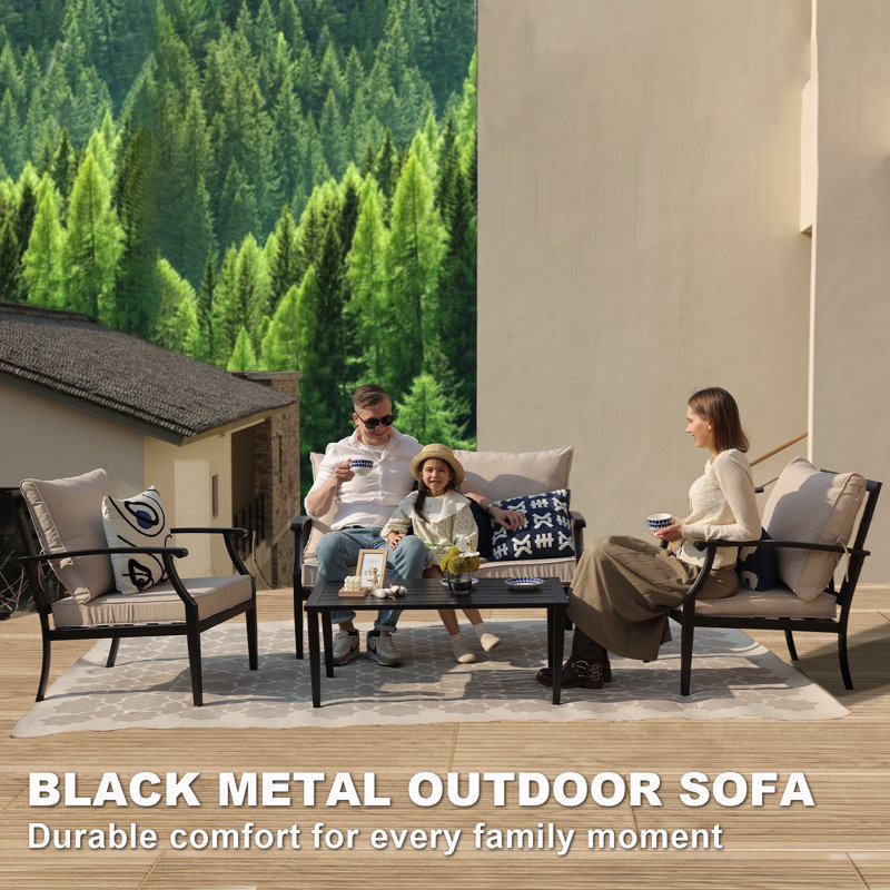 Ensemble de conversation pour 4 personnes avec coussins de patio beige, Beige