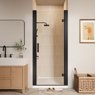 Porte de douche à charnière pivotante sans cadre avec verre transparent 32 "- 34" x H 72 "