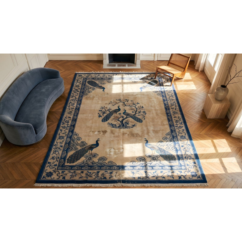 Antique Peking Chinese Medallion Beige 1890s Rug