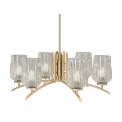 Kurve 6 Light Chandelier Shown In New Age Brass Finish With 5" Glass