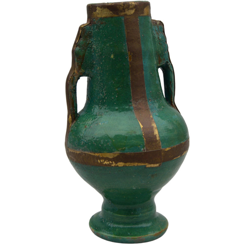 Vase de table en céramique vert / laiton 8,75 po