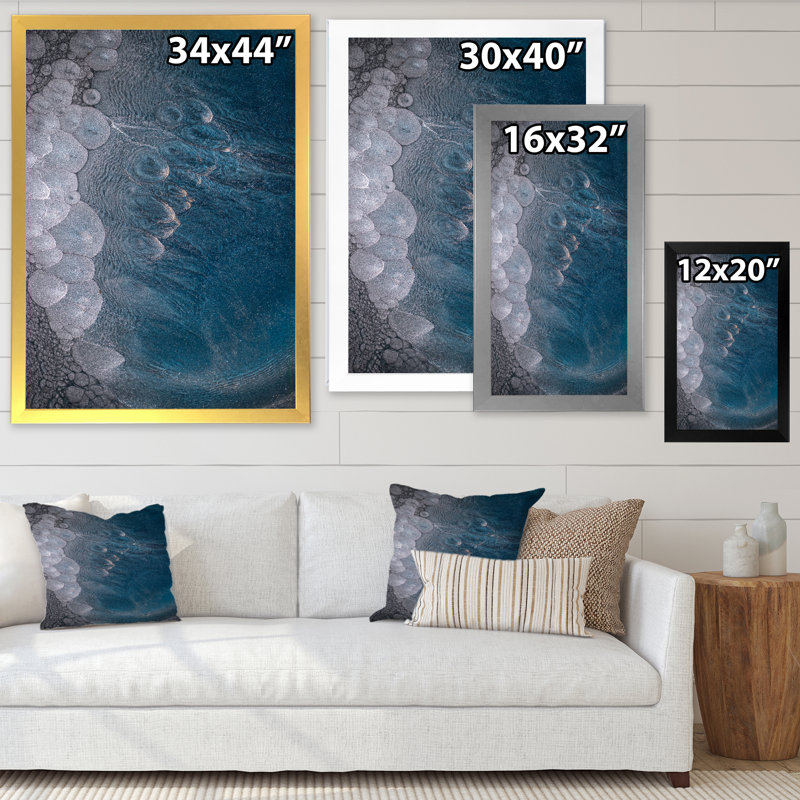 Reproduction d'art sur toile de luxe gris et bleu fluide, Toile avec cadre photo noir, H 20 po x l 12 po x P 1 po