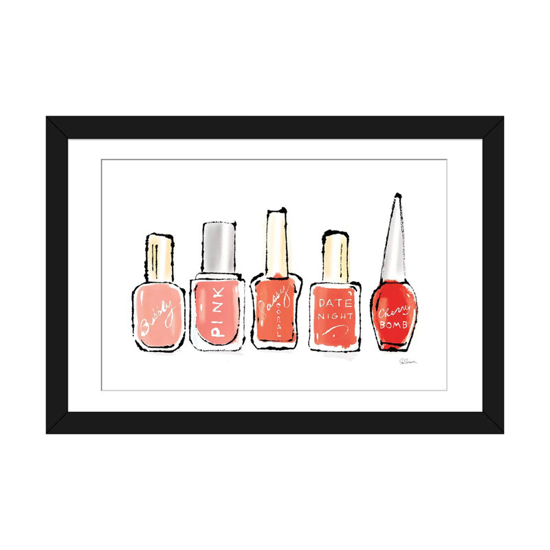 «Beauty And Sass Red I» par Sue Schlabach, impression sur toile, H 24 po x l 32 po x P 1 po, Papier avec cadre noir, Blanc