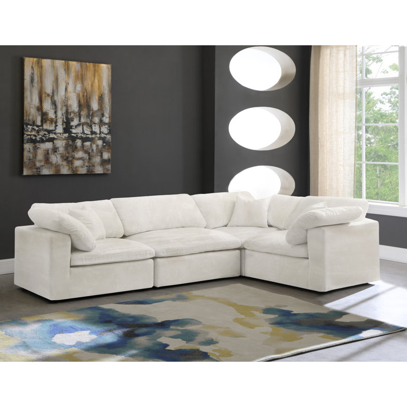 Humayraa Velvet L-Shaped Sectional Reversible, Cream Velvet
