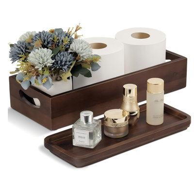 Ensemble de plateau de meuble-lavabo fait à la main avec plateau de coiffeuse en bois d'acacia naturel, créé par des artisans qualifiés, décor lisse, durable et attrayant pour la salle de bain, la cuisine, la maison, le spa