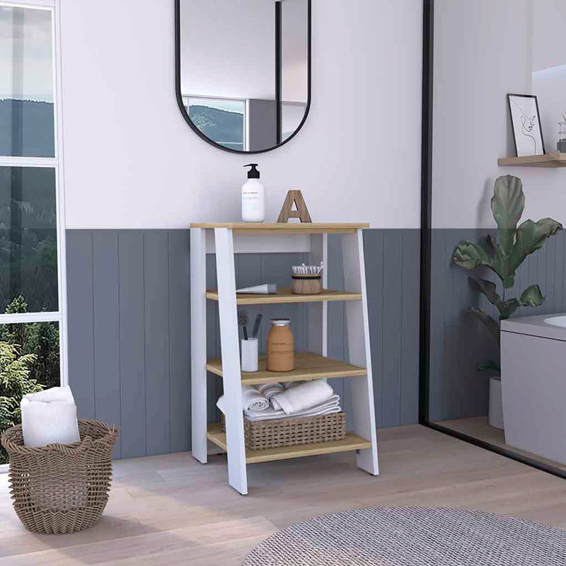 Linen Cabinet, Two Interior  Shelves, Two Open Shelves, Single Door, White