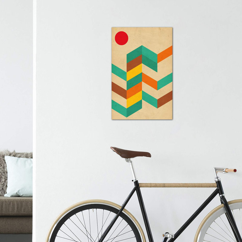 «Geometric Landscape with Sun» - impression d'art graphique, Toile tendue, H 40 po x l 26 po x P 1,5 po