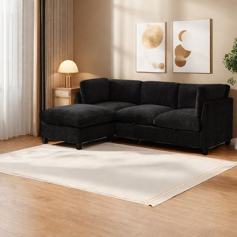 Canapé modulaire moderne en chenille avec rangement, canapé en L confortable pour le salon familial