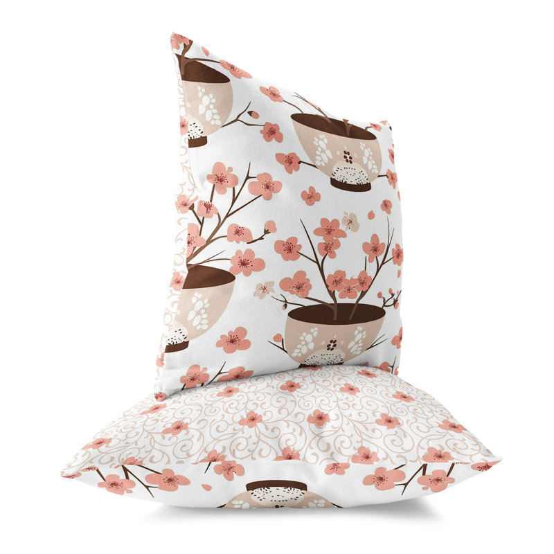 Coussin décoratif intérieur / extérieur Potting Cherry Blossoms, Brun/rose, H 18 po x l 18 po