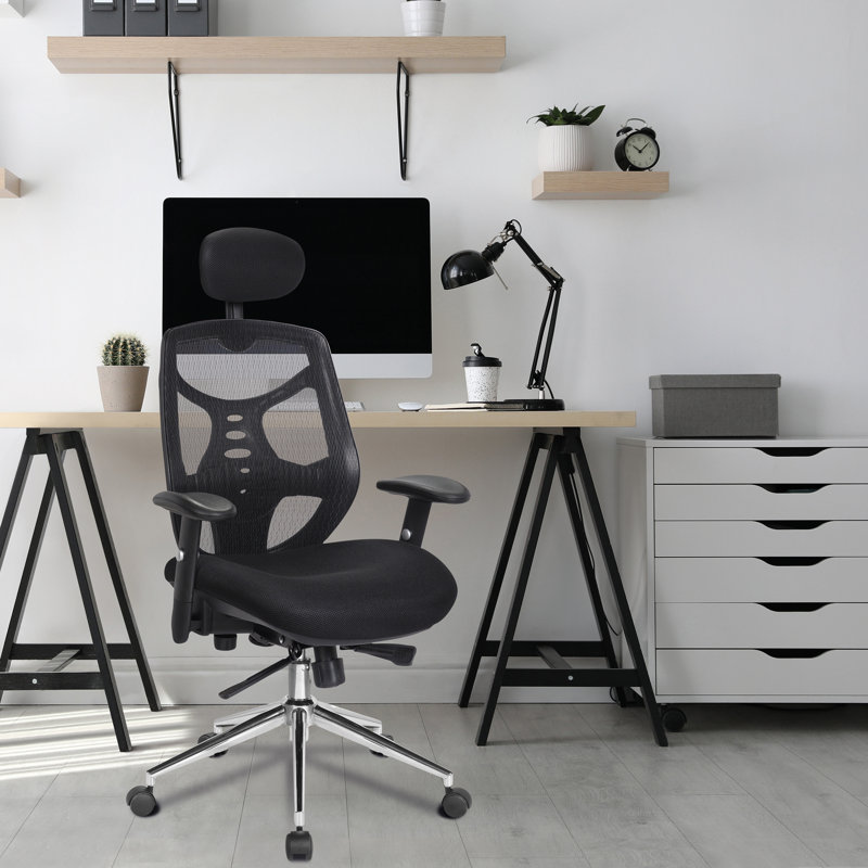 Symple Stuff Mesh Executive Chair with Headrest, Black