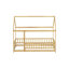 Lit simple en bois pour plancher de maison simple avec structure de toit, barrières de sécurité, naturel (ancien numéro de référence W504P286404)-273610593