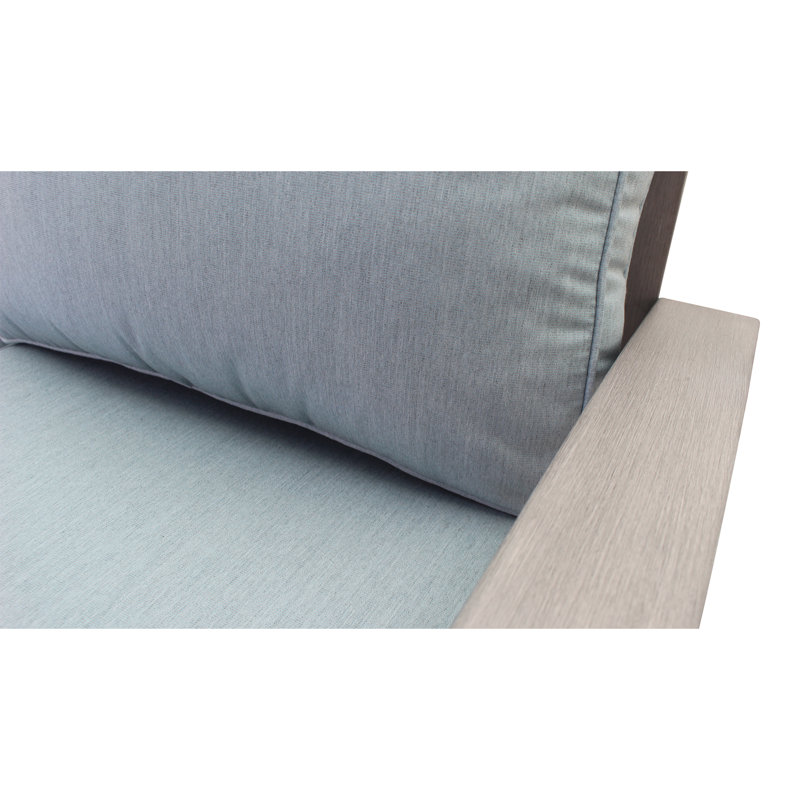 Gray Aluminum Outdoor Ottoman with Blue Sunbrella Cushion